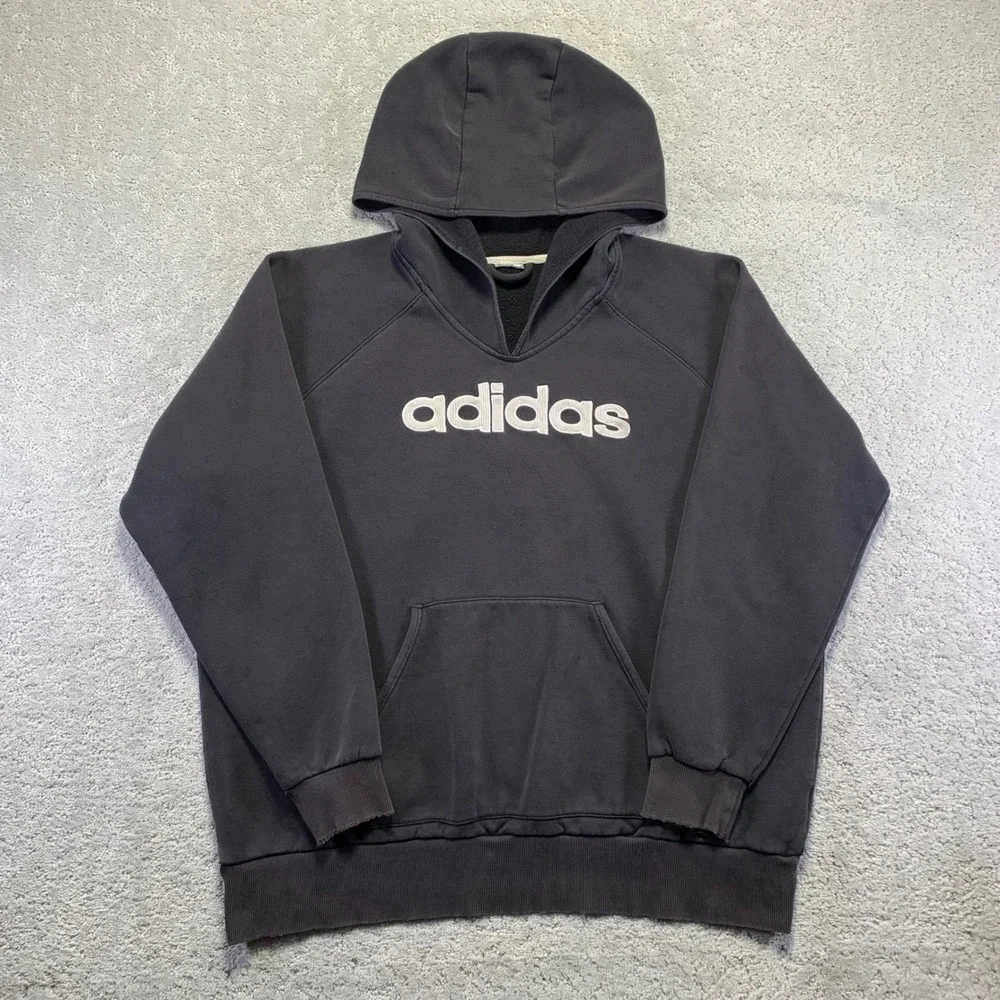 Adidas Hoodie Size L/XL? Black Faded‎ Pullover Embroidered Spellout Grunge Y2k